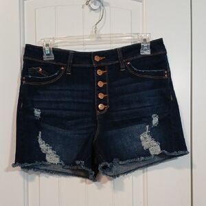 Navy Distressed Button-Fly Jean Shorts